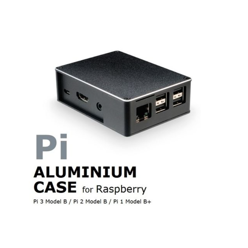 Caja en aluminio para Raspberry modelos Pi1B+, 2B, 3B negro